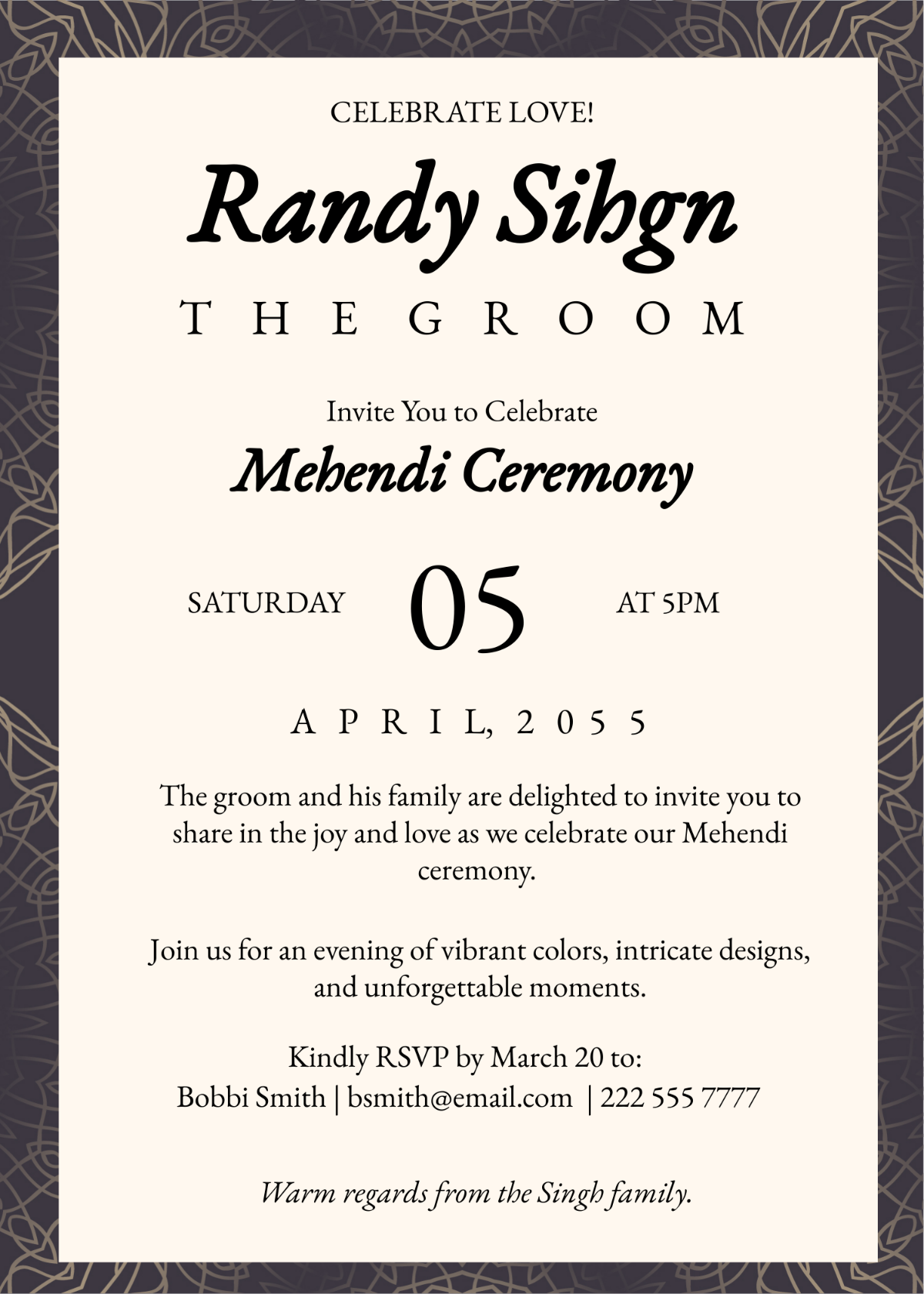 Groom Mehendi Invitation