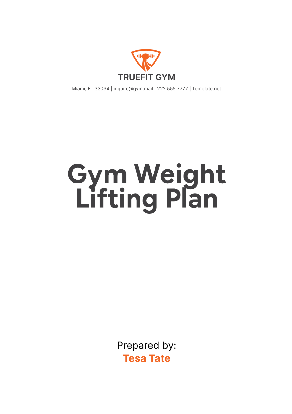 Gym Weight Lifting Plan Template - Edit Online & Download