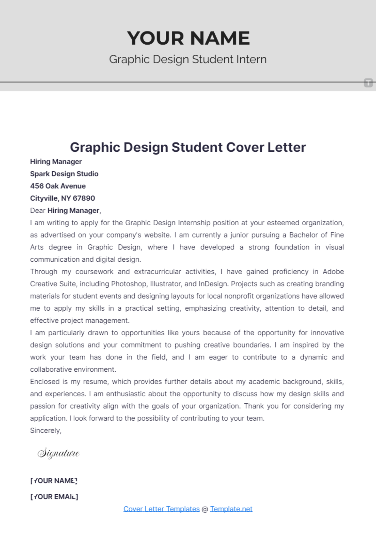 Graphic Design Student Cover Letter - Edit Online & Download