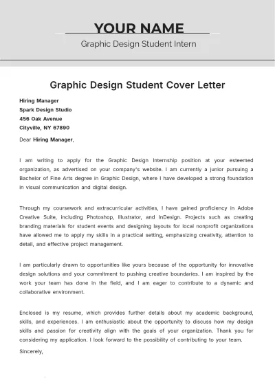 Free Graphic Design Student Cover Letter to Edit Online