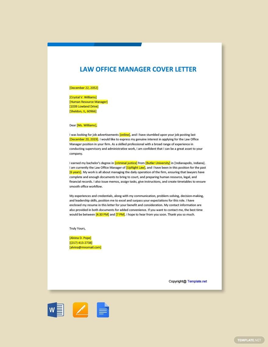 Law Office Manager Cover Letter