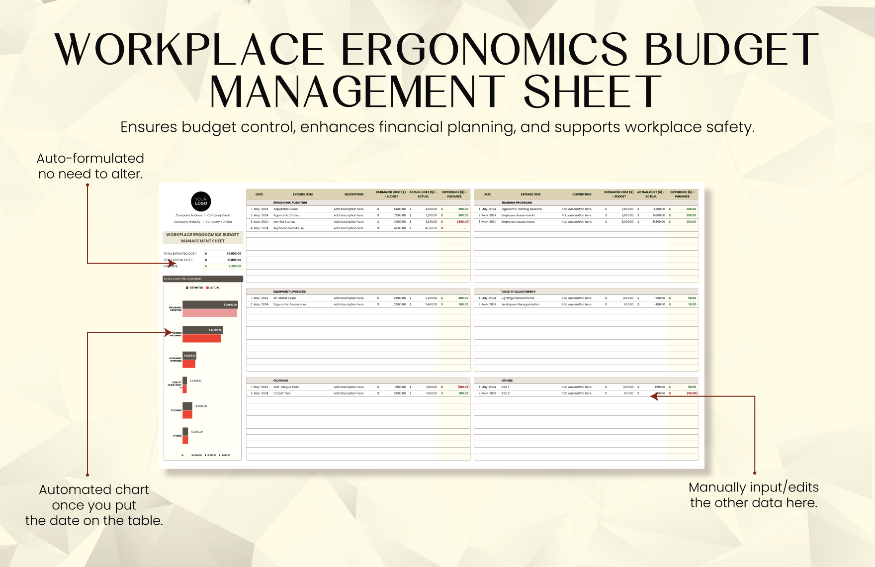 Workplace Ergonomics Budget Management Sheet Template