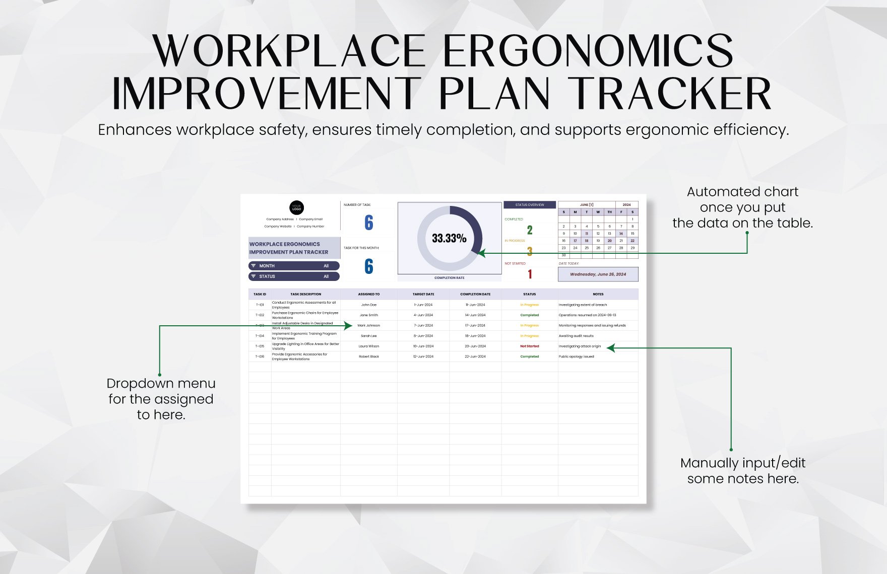 Workplace Ergonomics Improvement Plan Tracker Template