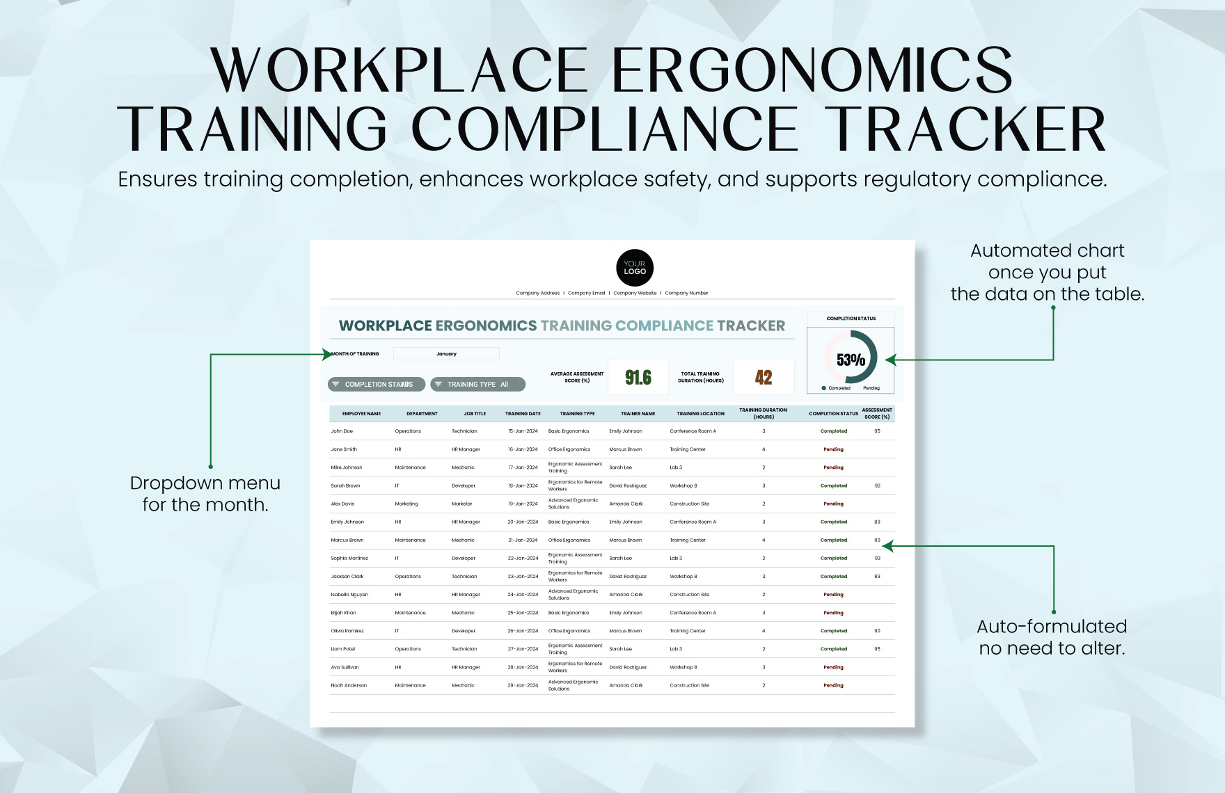 Workplace Ergonomics Training Compliance Tracker Template