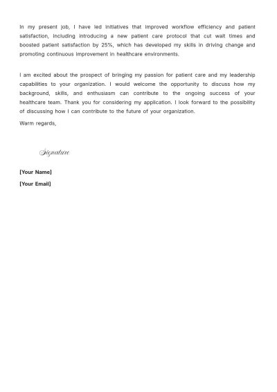 Free Nurse Manager Cover Letter to Edit Online