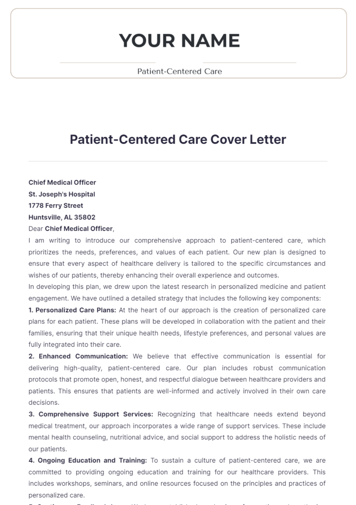 Patient-Centered Care Cover Letter - Edit Online & Download