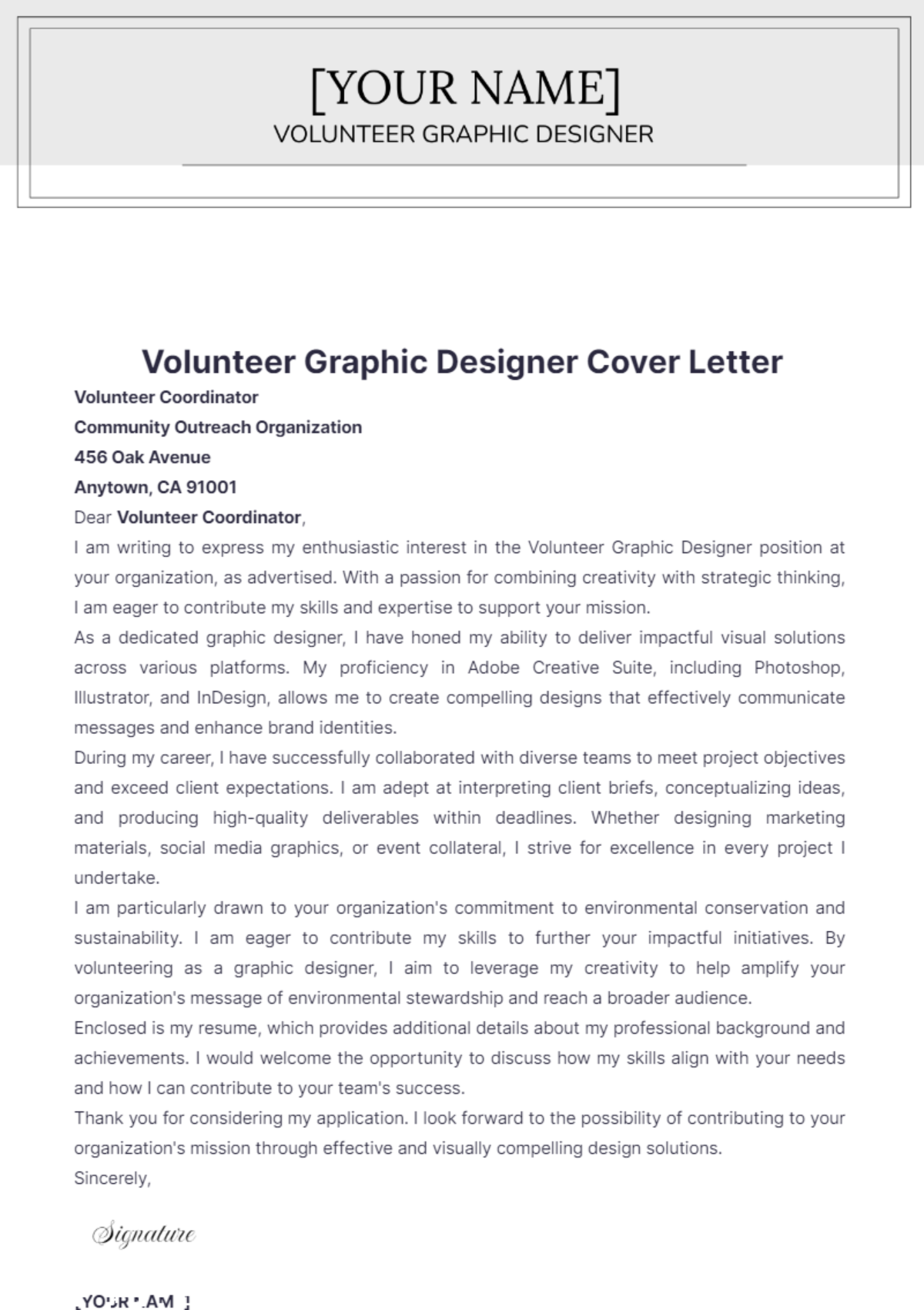 Volunteer Graphic Designer Cover Letter - Edit Online & Download