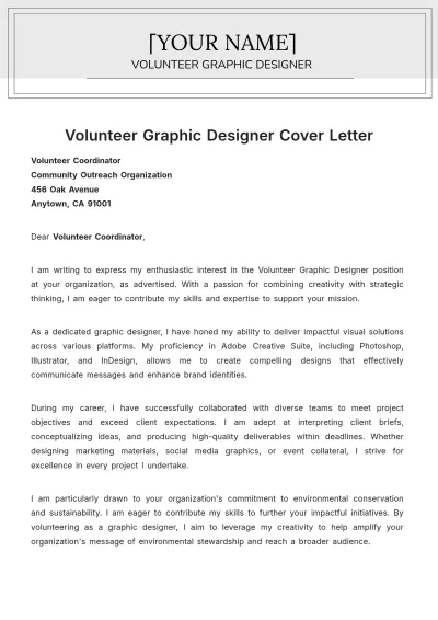 Free Volunteer Graphic Designer Cover Letter to Edit Online