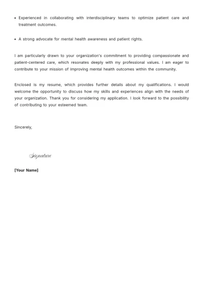 Free Mental Health Nurse Cover Letter to Edit Online
