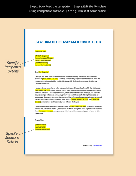Law Firm Office Manager Cover Letter Template
