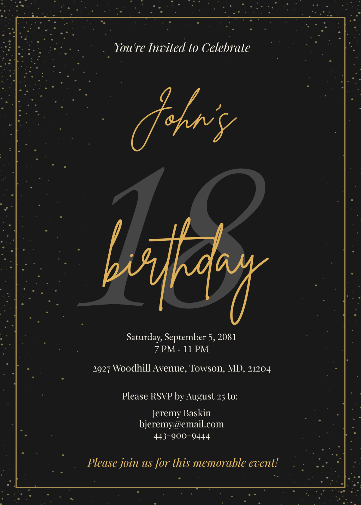 18th Birthday Celebration Invitation