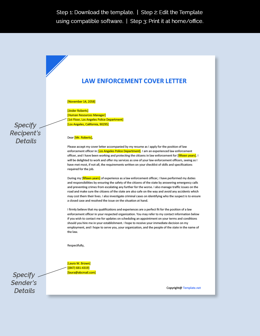 Law Enforcement Cover Letter Template
