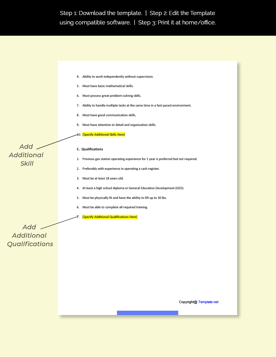 Gas Station Attendant Job Ad And Description Template Google Docs 