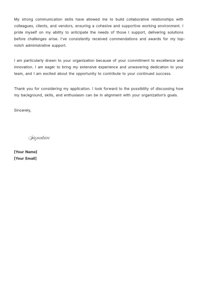 Free Experienced Administrative Assistant Cover Letter to Edit Online