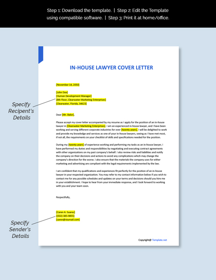InHouse Lawyer Cover Letter Template