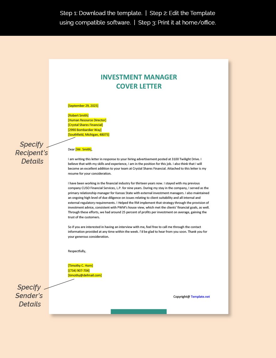 Investment Manager Cover Letter