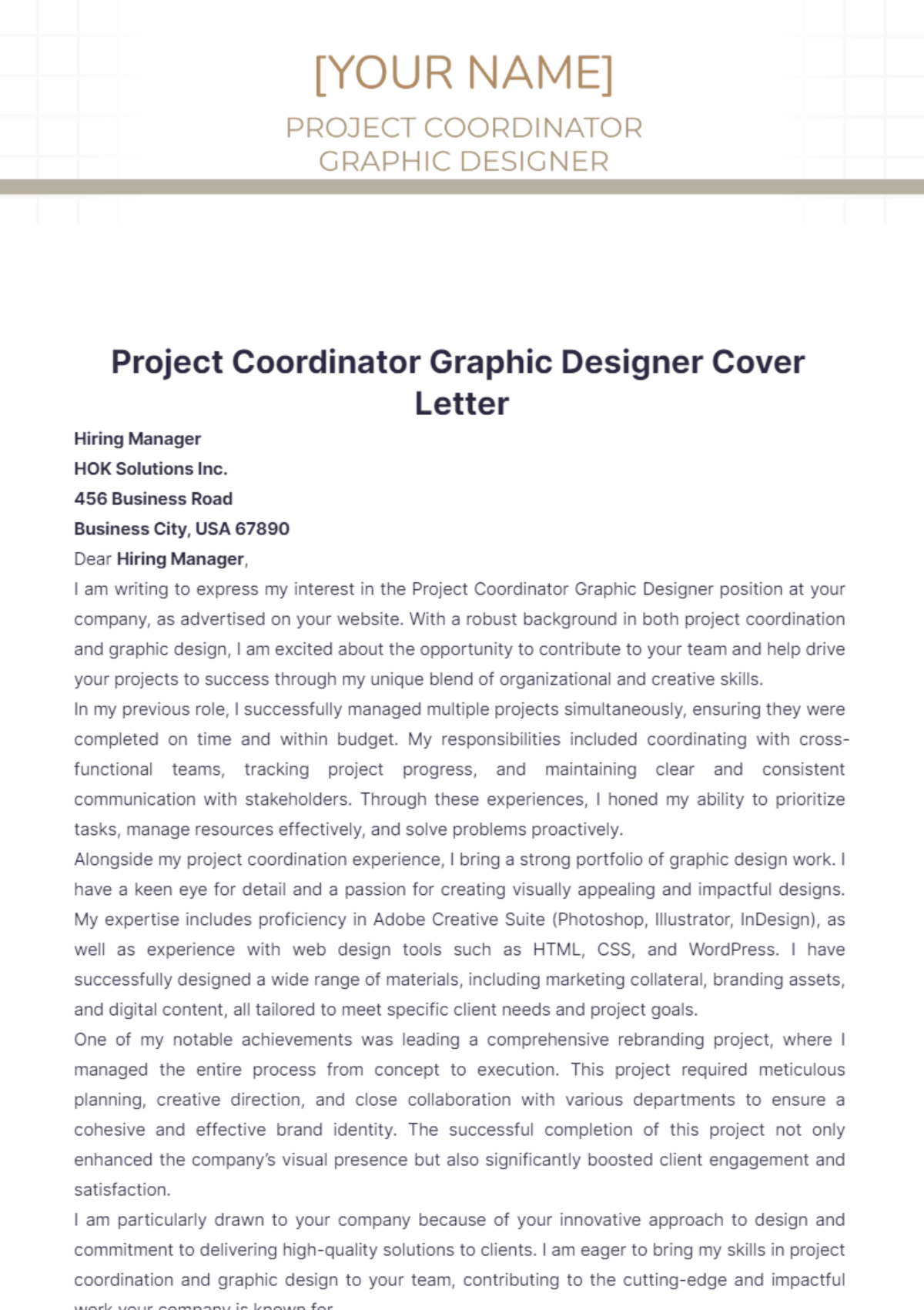 Project Coordinator Graphic Designer Cover Letter - Edit Online & Download