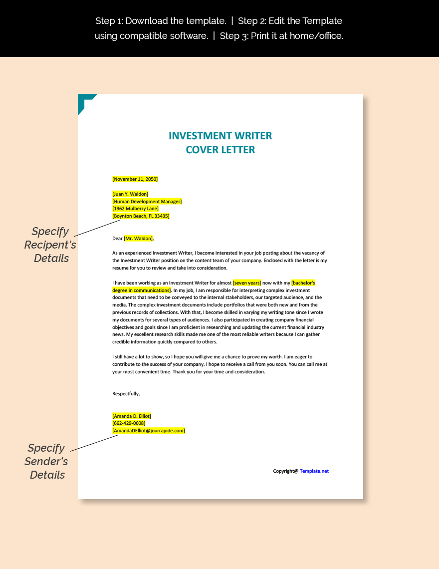 Investment Writer Cover Letter Template