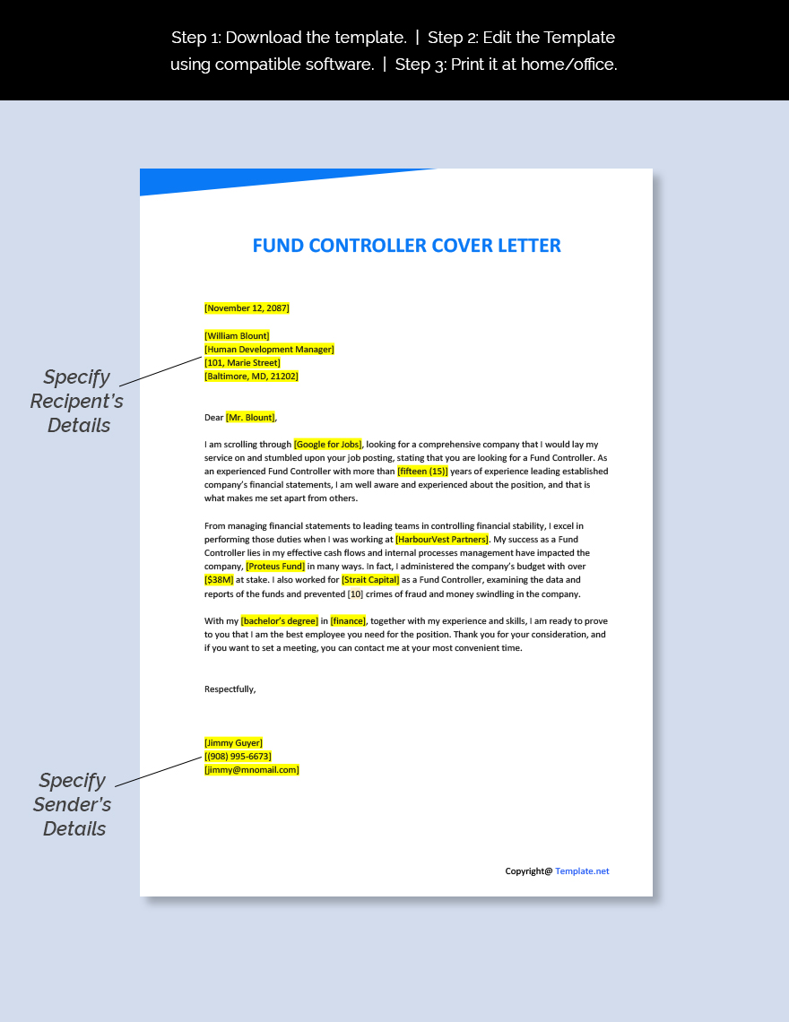 Fund Controller Cover Letter Template