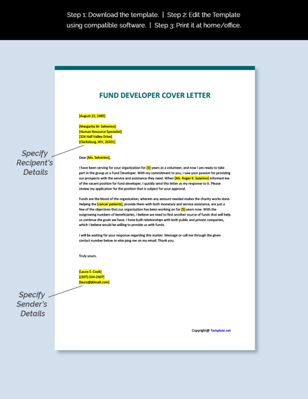 Free Fund Developer Cover Letter Template - Google Docs, Word ...