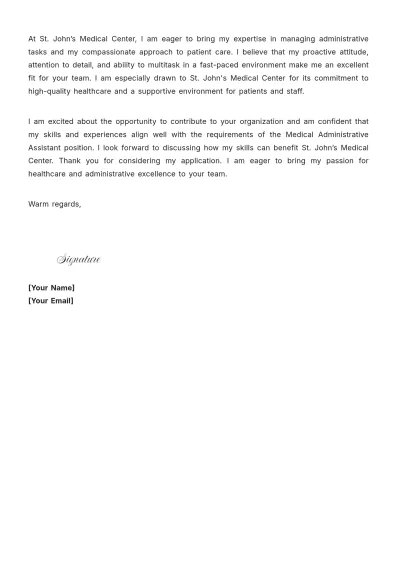 Free Medical Administrative Assistant Cover Letter to Edit Online