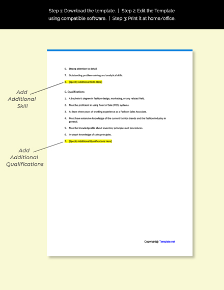 FREE Fashion Sales Associate Job Ad and Description Template - Word