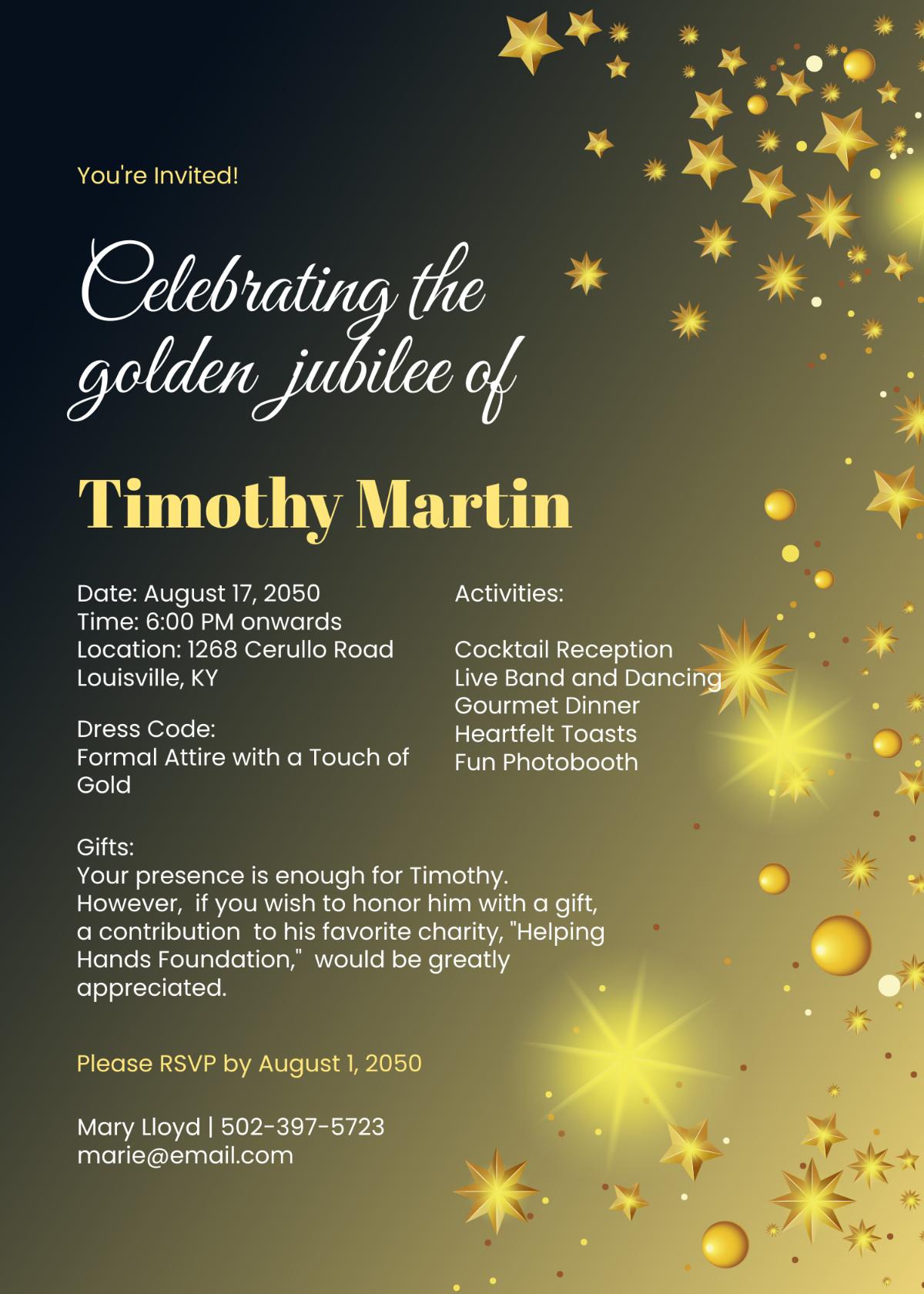 50th Birthday Invitation With Golden Stars