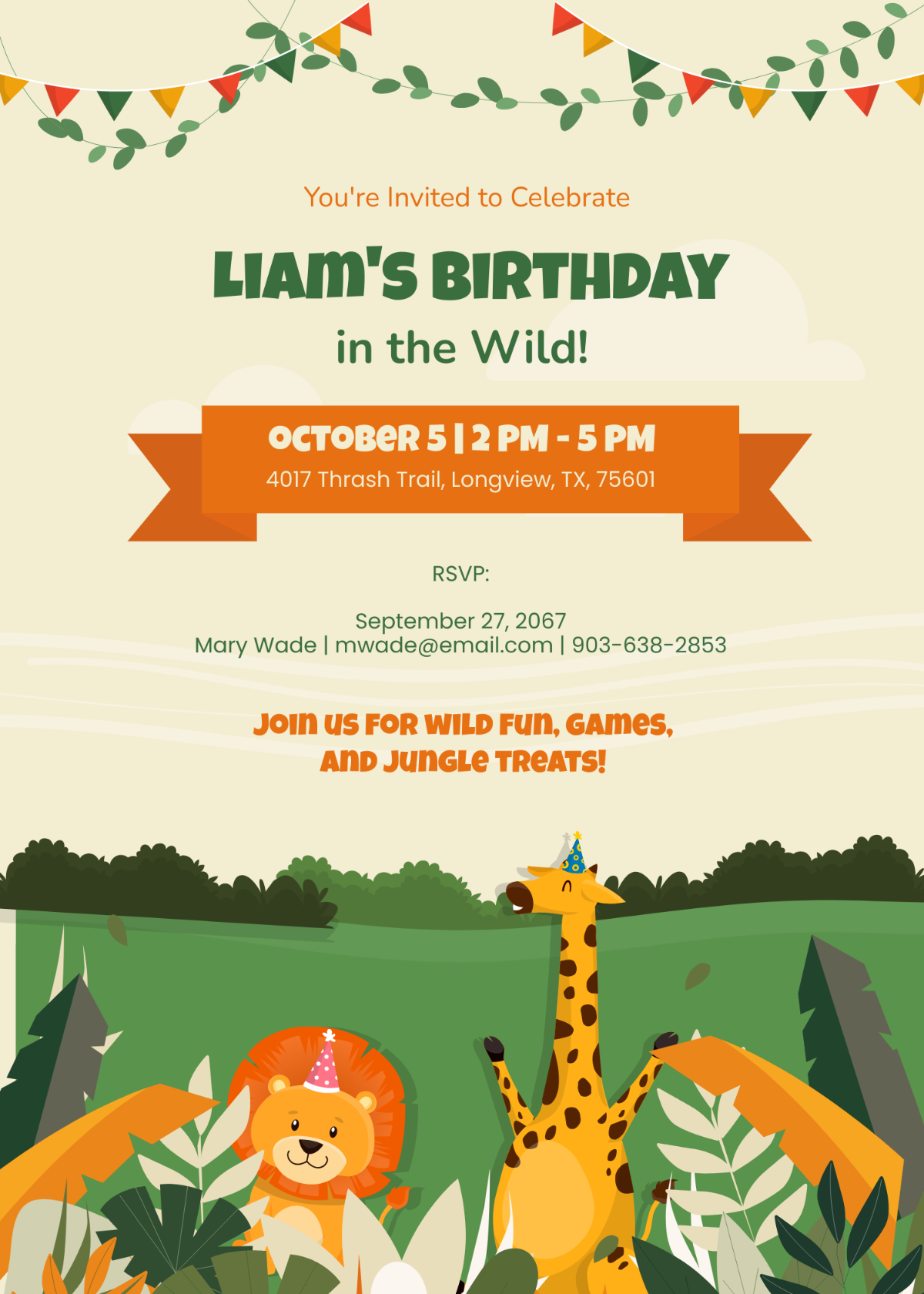 Safari Baby Birthday Invitation