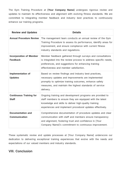 Free Gym Training Procedure Template to Edit Online