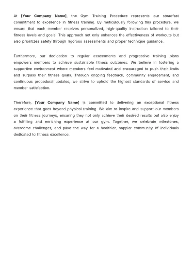 Free Gym Training Procedure Template to Edit Online