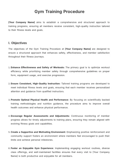 Free Gym Training Procedure Template to Edit Online