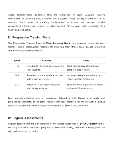 Free Gym Training Procedure Template to Edit Online