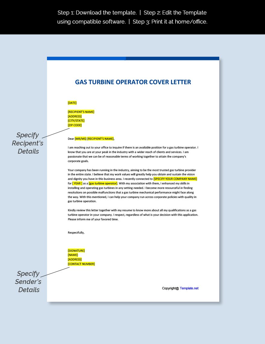 Gas Turbine Operator Cover Letter Template