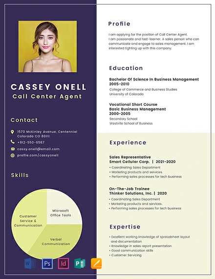 No Experience Call Center Resume Template - InDesign, Word, Apple Pages, PSD, Publisher