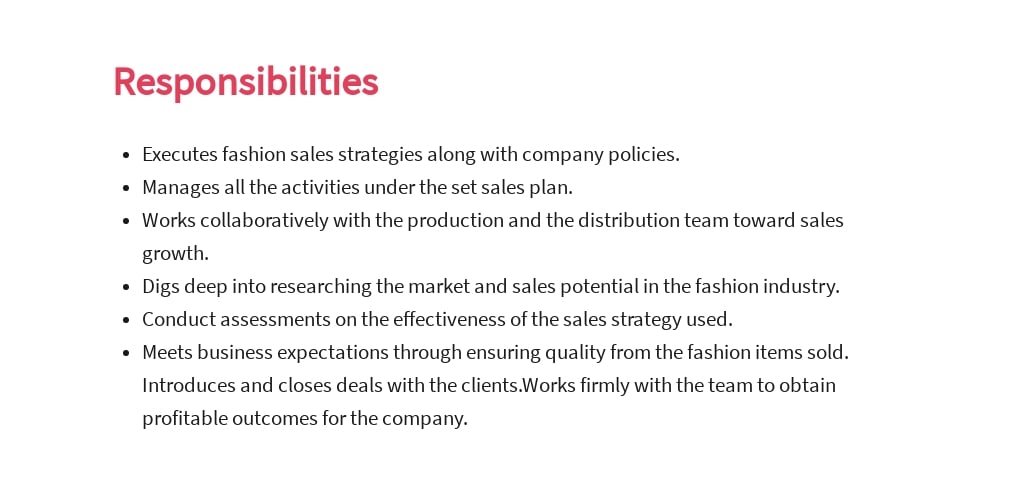 Fashion Sales Executive Job Ad And Description Template Free Pdf Google Docs Word Template Net