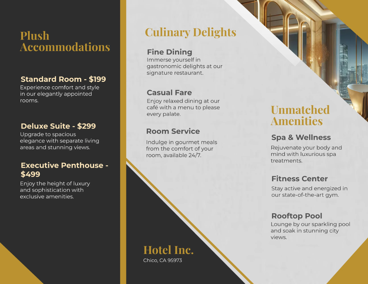 Free Hotel Amenities Brochure Template to Edit Online