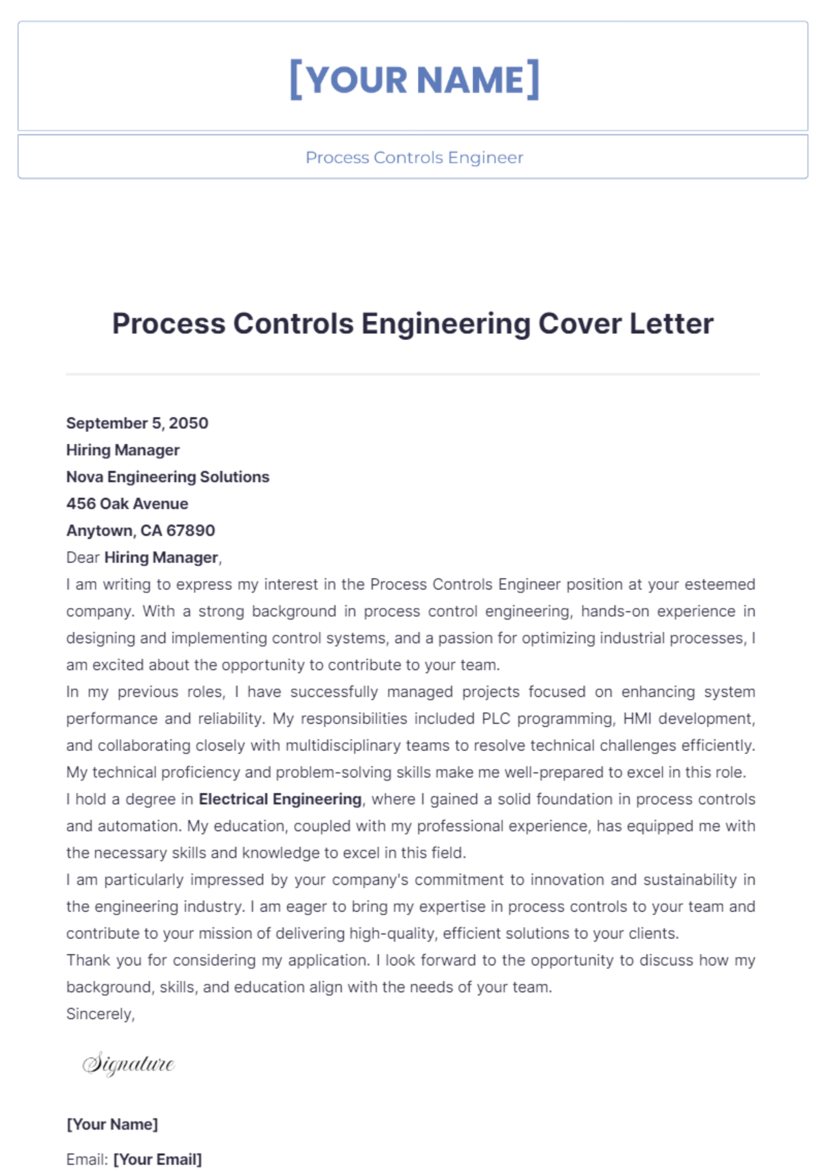 Process Controls Engineering Cover Letter - Edit Online & Download