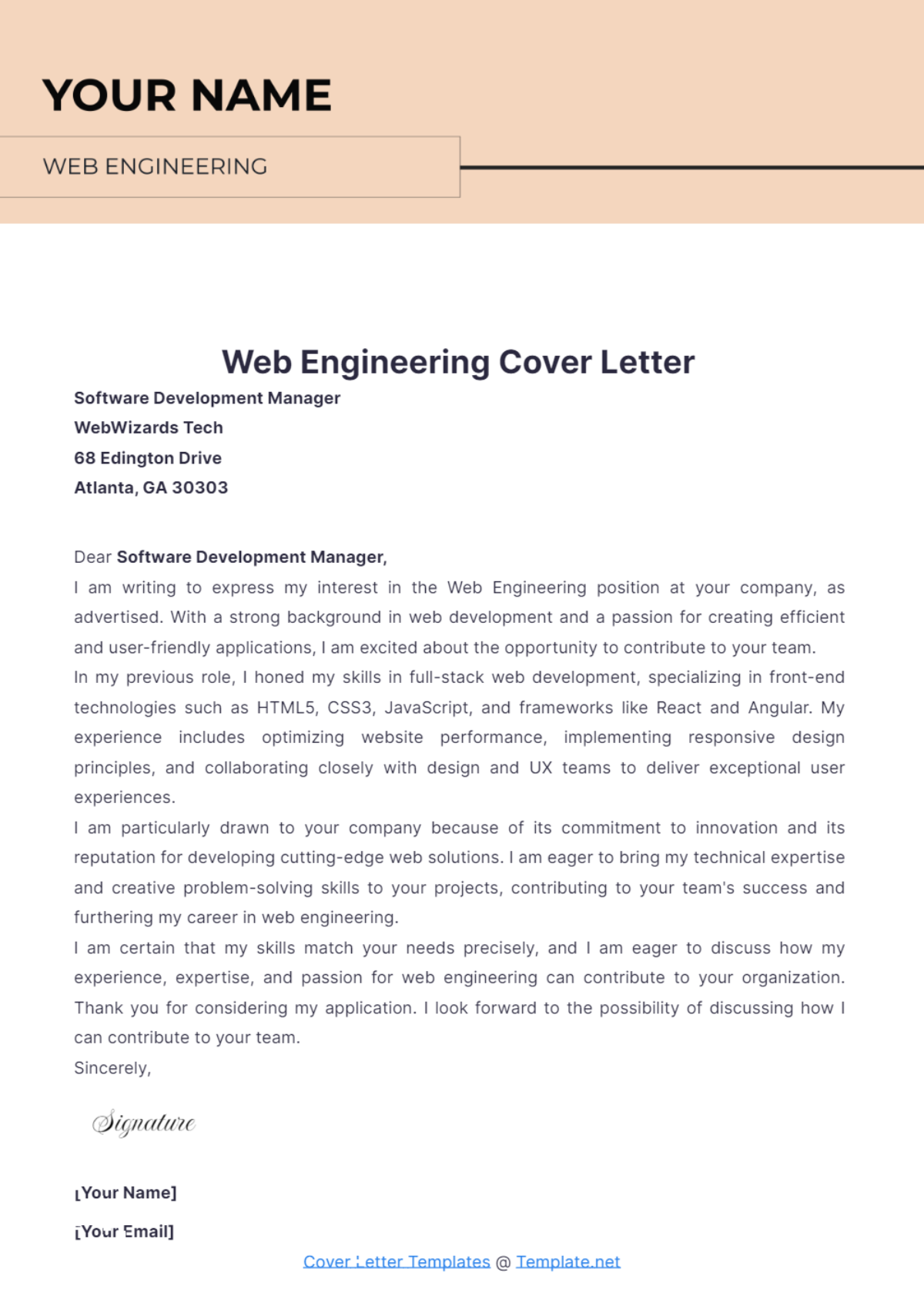 Web Engineering Cover Letter - Edit Online & Download