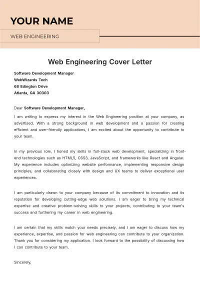 Free Web Engineering Cover Letter to Edit Online