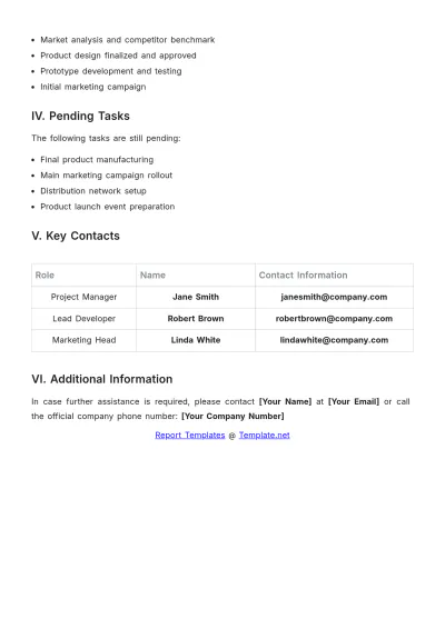 Free Sample Employee Handover Report Template to Edit Online