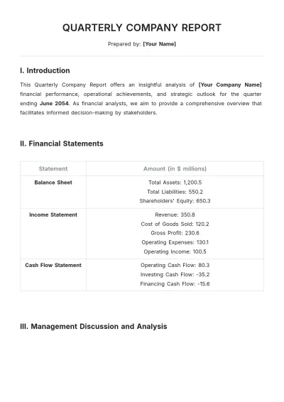 Free Quarterly Company Report Template to Edit Online