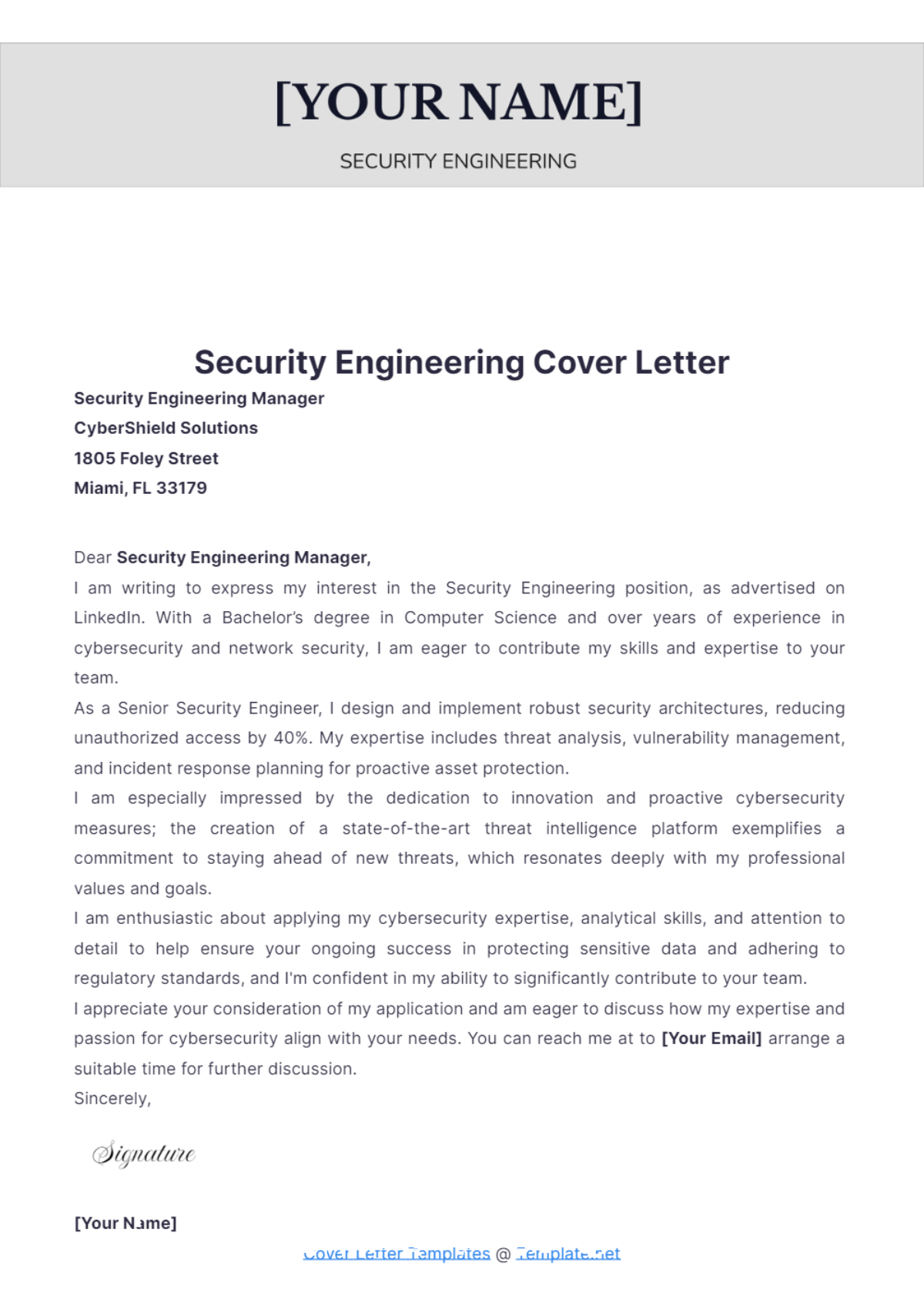 Security Engineering Cover Letter - Edit Online & Download