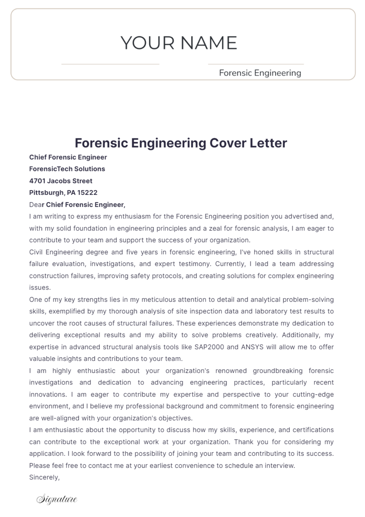 Forensic Engineering Cover Letter - Edit Online & Download