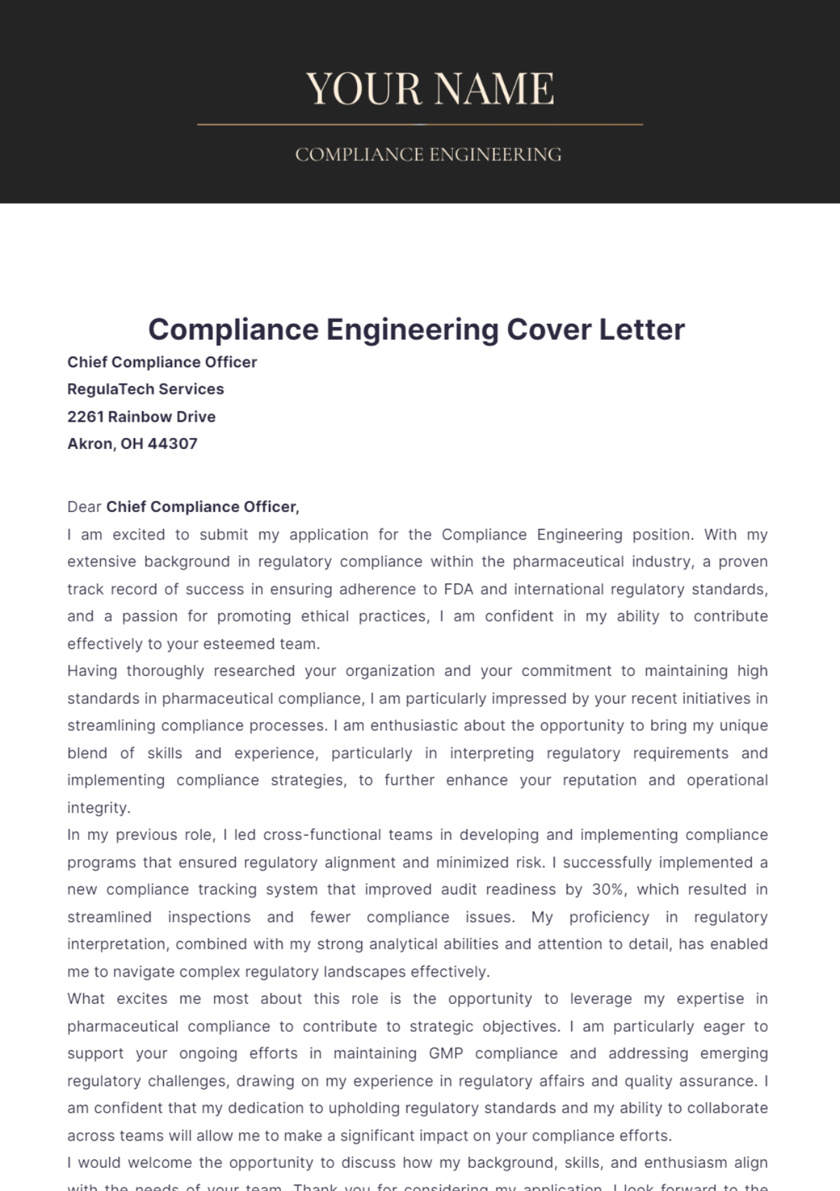 Compliance Engineering Cover Letter - Edit Online & Download