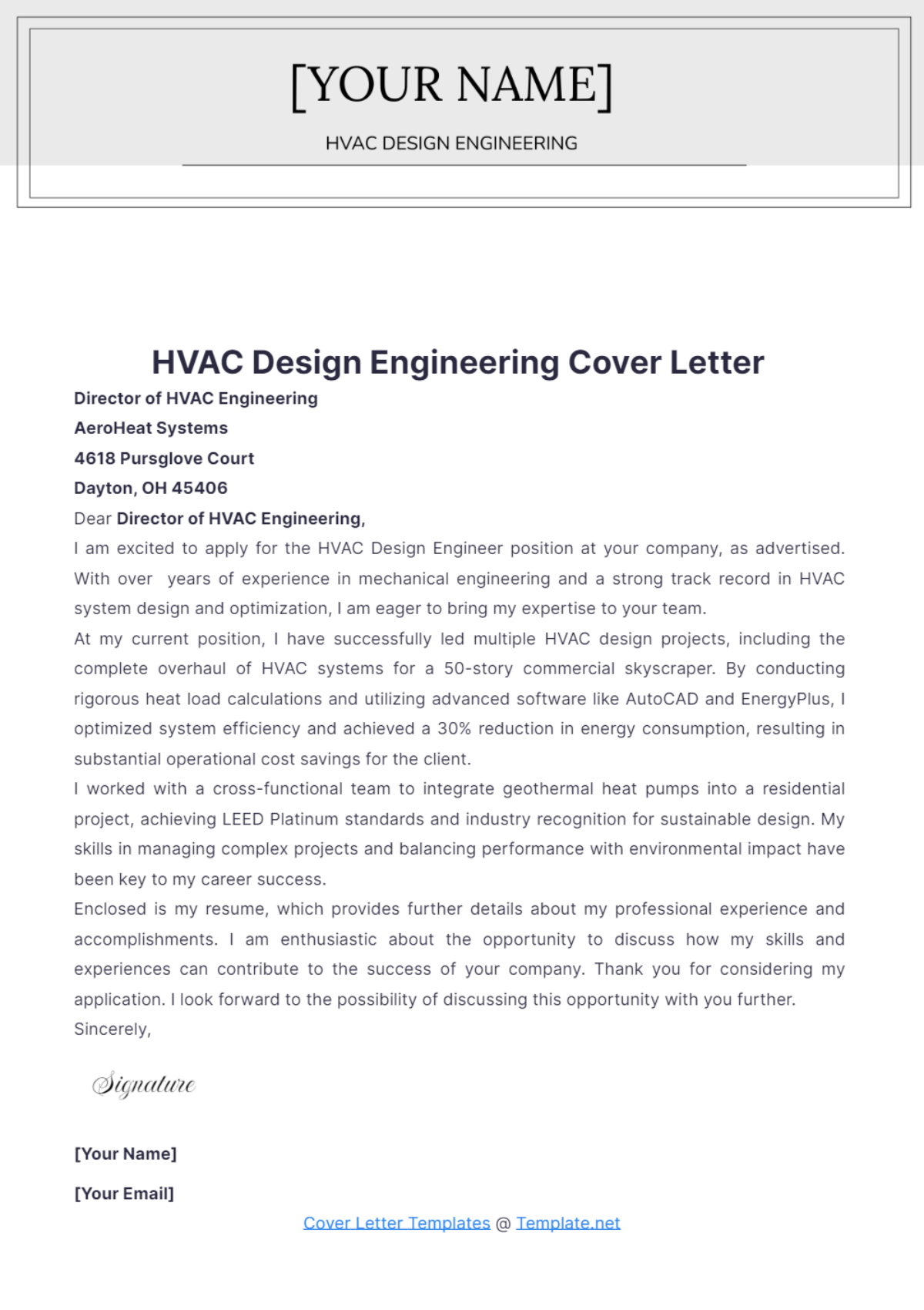 HVAC Design Engineering Cover Letter - Edit Online & Download