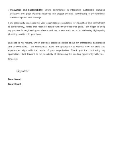 Free Plumbing Engineering Cover Letter to Edit Online