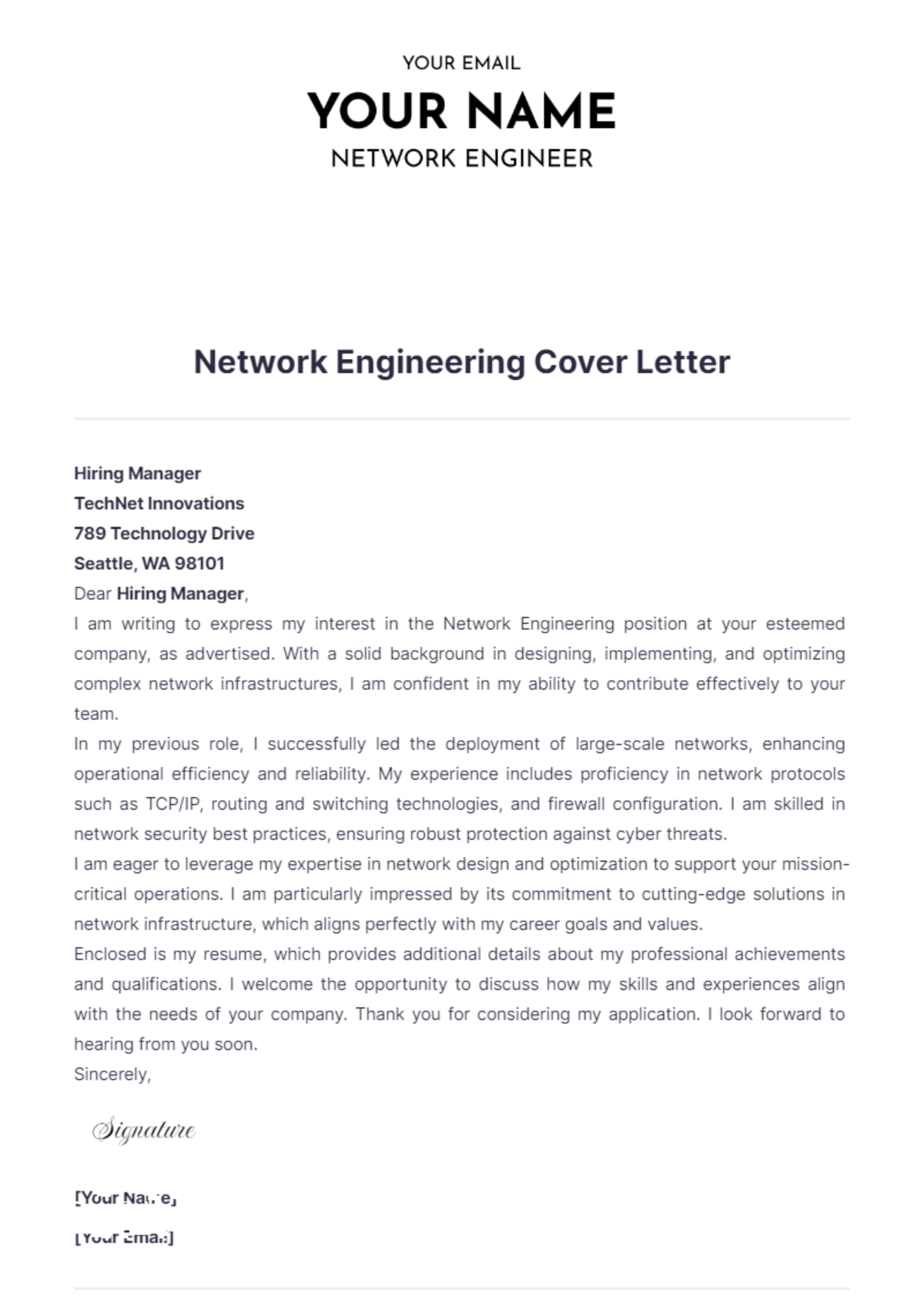 Network Engineering Cover Letter - Edit Online & Download