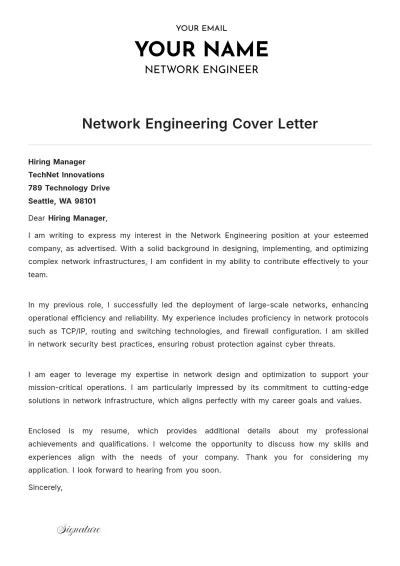 Free Network Engineering Cover Letter to Edit Online