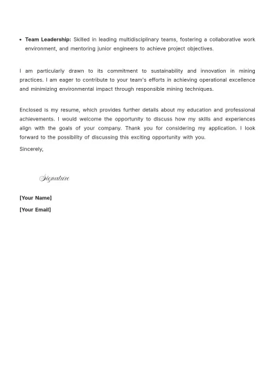 Free Mining Engineering Cover Letter to Edit Online