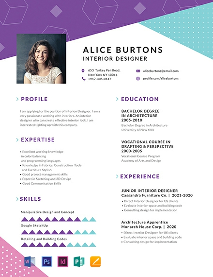 Free One Page Resume for Experienced Template - InDesign, Word, Apple Pages, Publisher